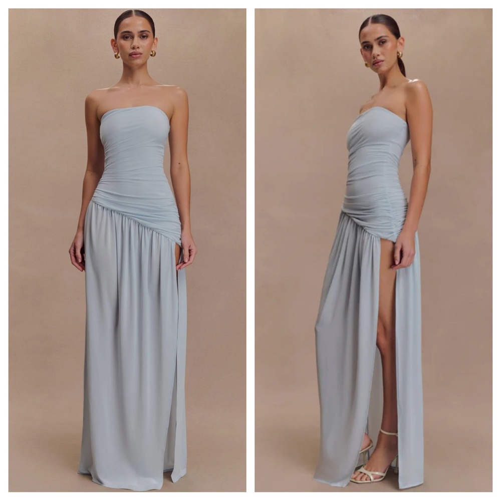 NEW Meshki Dress Womens S Blue Maxi Ruched Coquette Ethereal Slinky Fairy Bex